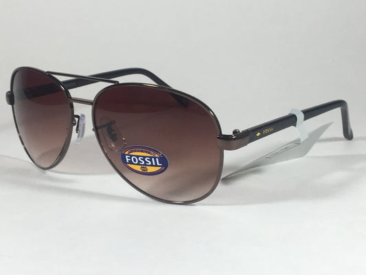 Fossil Aviator Sunglasses Dark Brown Frame Brown Gradient Lens Pilot Fw12 - Sunglasses