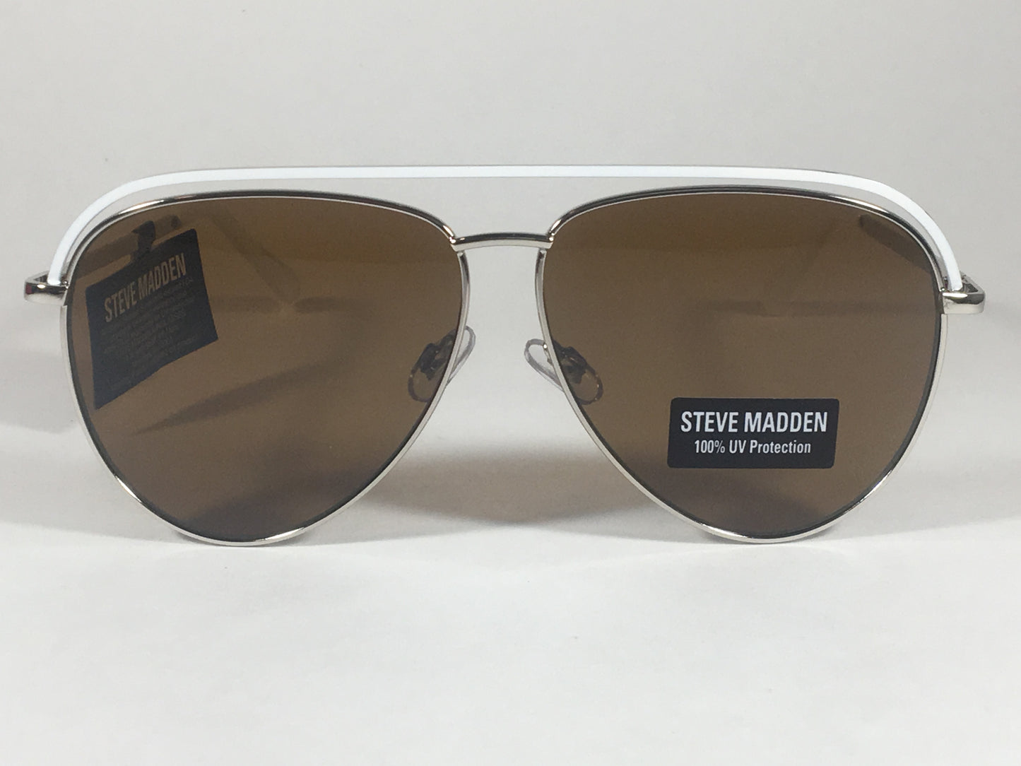 Steve Madden Aviator Sunglasses Top Bar Silver White Frame Brown Lens Sm482116 White - Sunglasses