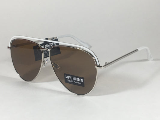 Steve Madden Aviator Sunglasses Top Bar Silver White Frame Brown Lens Sm482116 White - Sunglasses