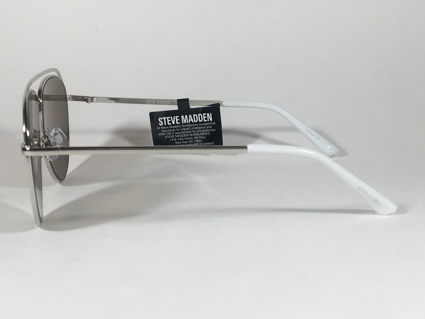 Steve Madden Aviator Sunglasses Top Bar Silver White Frame Brown Lens Sm482116 White - Sunglasses