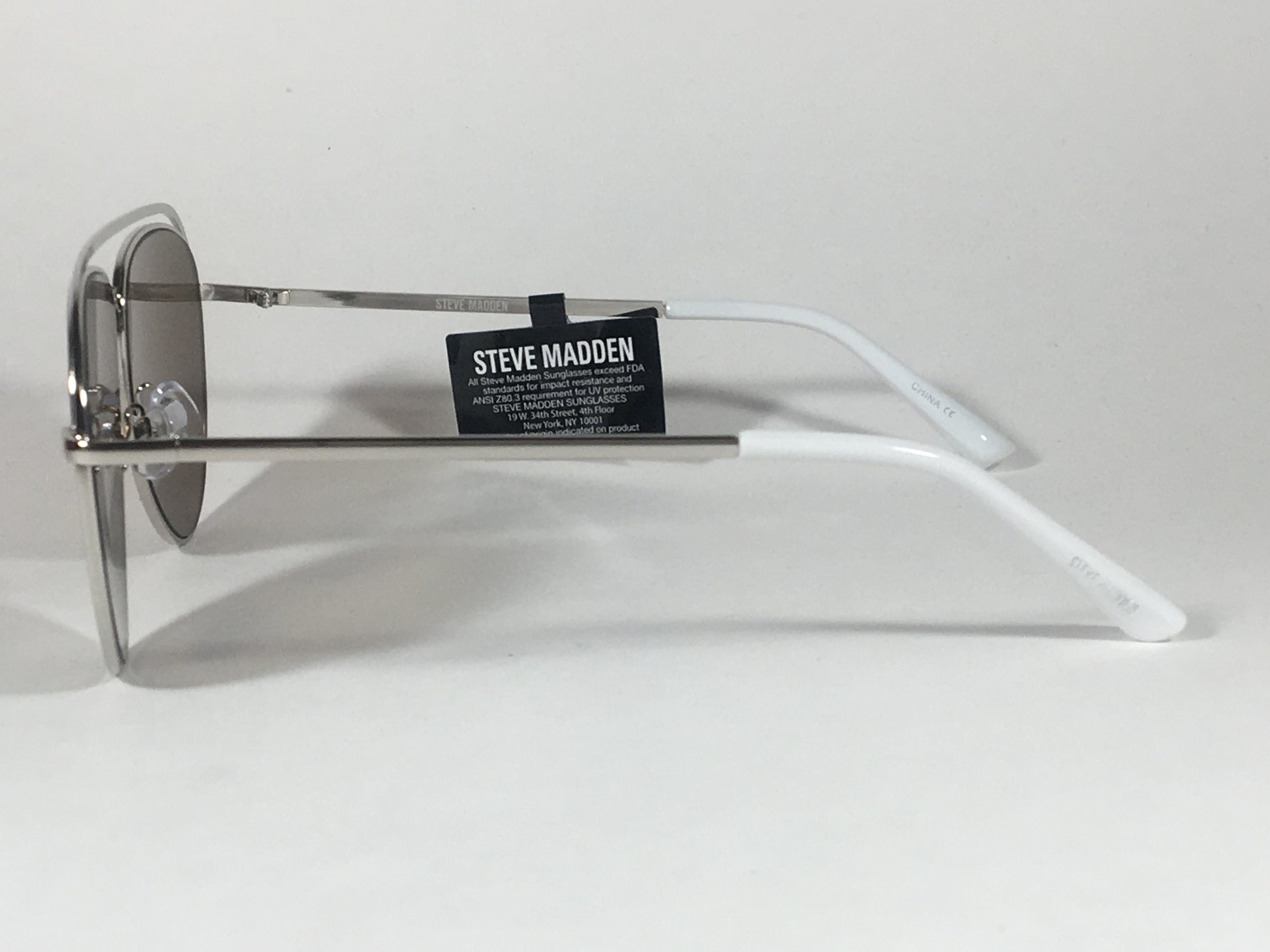 Steve Madden Aviator Sunglasses Top Bar Silver White Frame Brown Lens Sm482116 White - Sunglasses