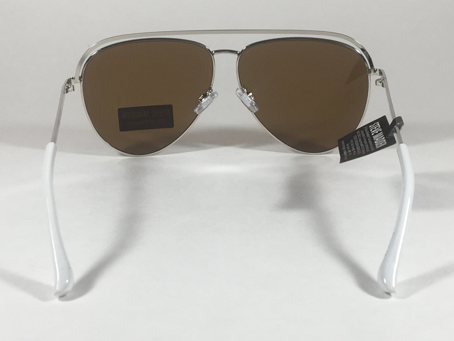 Steve Madden Aviator Sunglasses Top Bar Silver White Frame Brown Lens Sm482116 White - Sunglasses