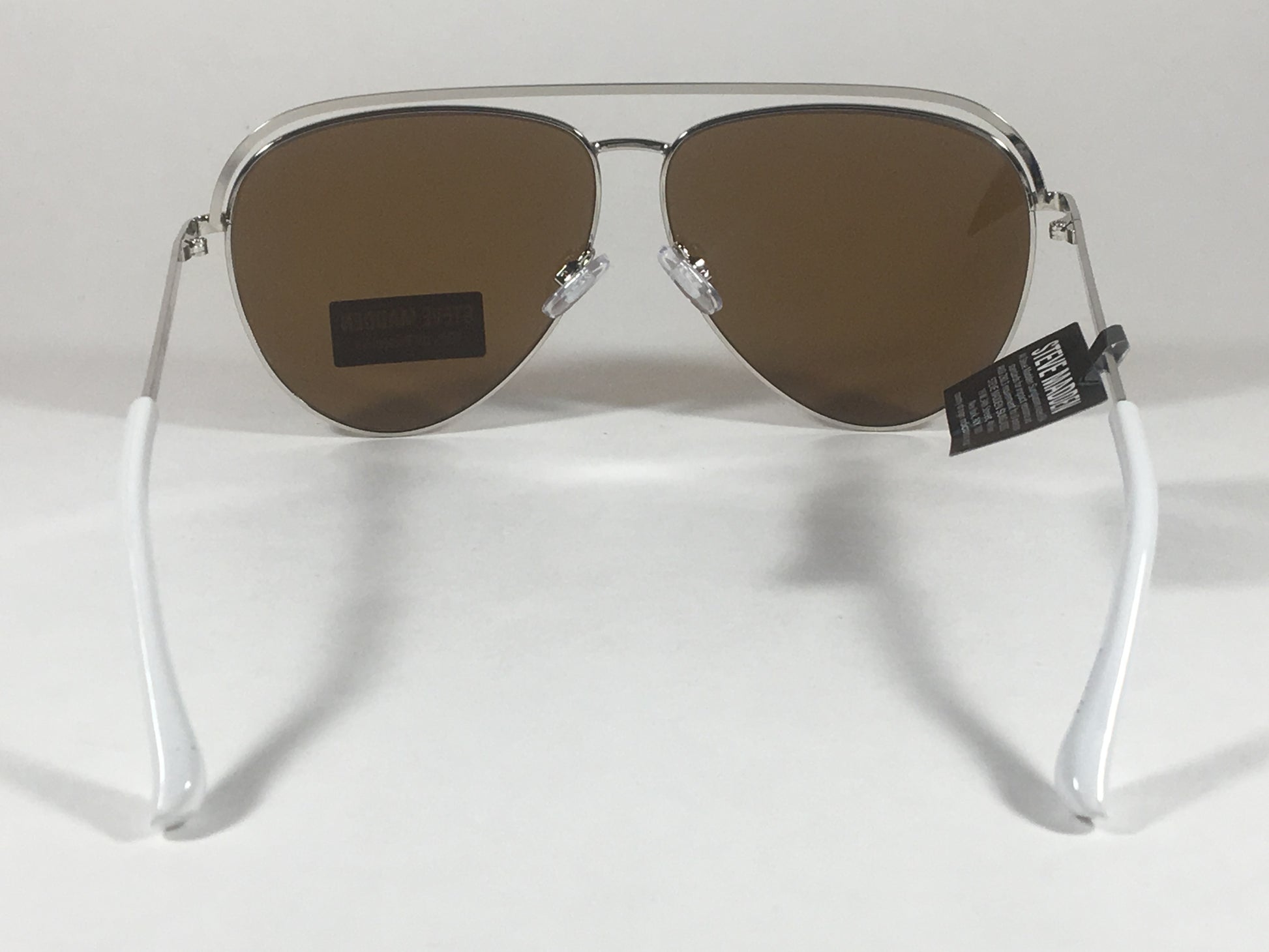 Steve Madden Aviator Sunglasses Top Bar Silver White Frame Brown Lens Sm482116 White - Sunglasses