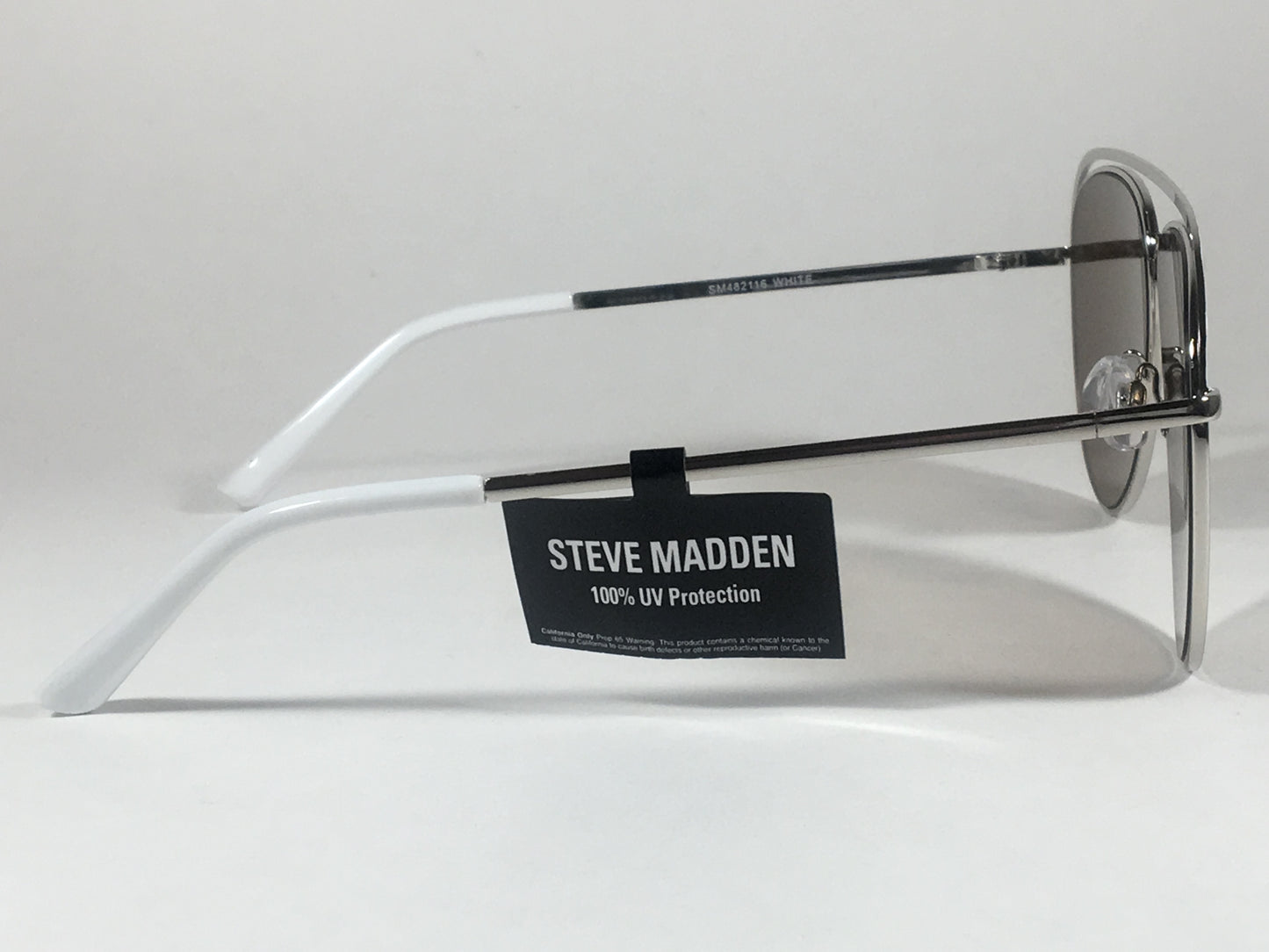 Steve Madden Aviator Sunglasses Top Bar Silver White Frame Brown Lens Sm482116 White - Sunglasses