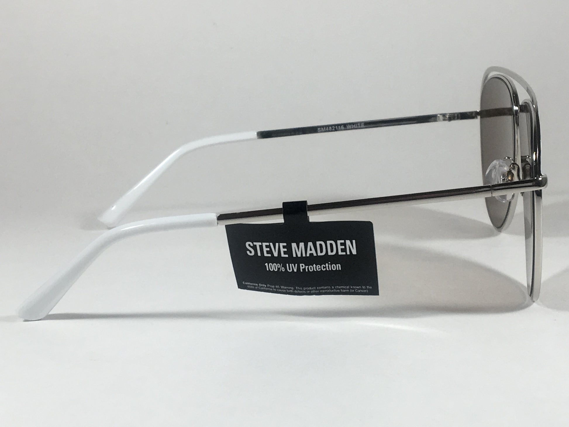 Steve Madden Aviator Sunglasses Top Bar Silver White Frame Brown Lens Sm482116 White - Sunglasses