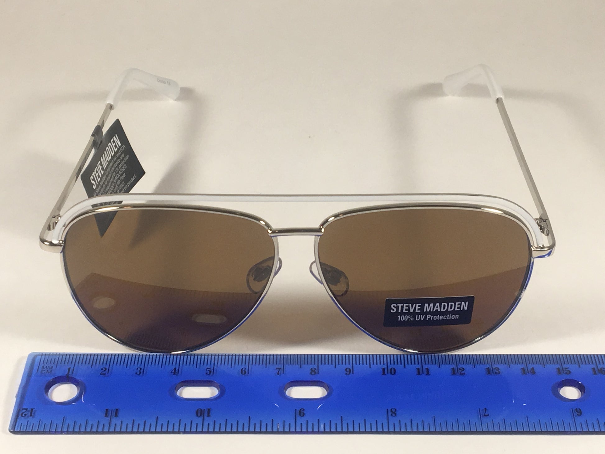 Steve Madden Aviator Sunglasses Top Bar Silver White Frame Brown Lens Sm482116 White - Sunglasses