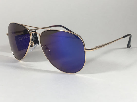 Steve Madden Aviator Pilot Sunglasses Gold Metal Frame Blue Mirror Lens Sm472101Gldbl - Sunglasses