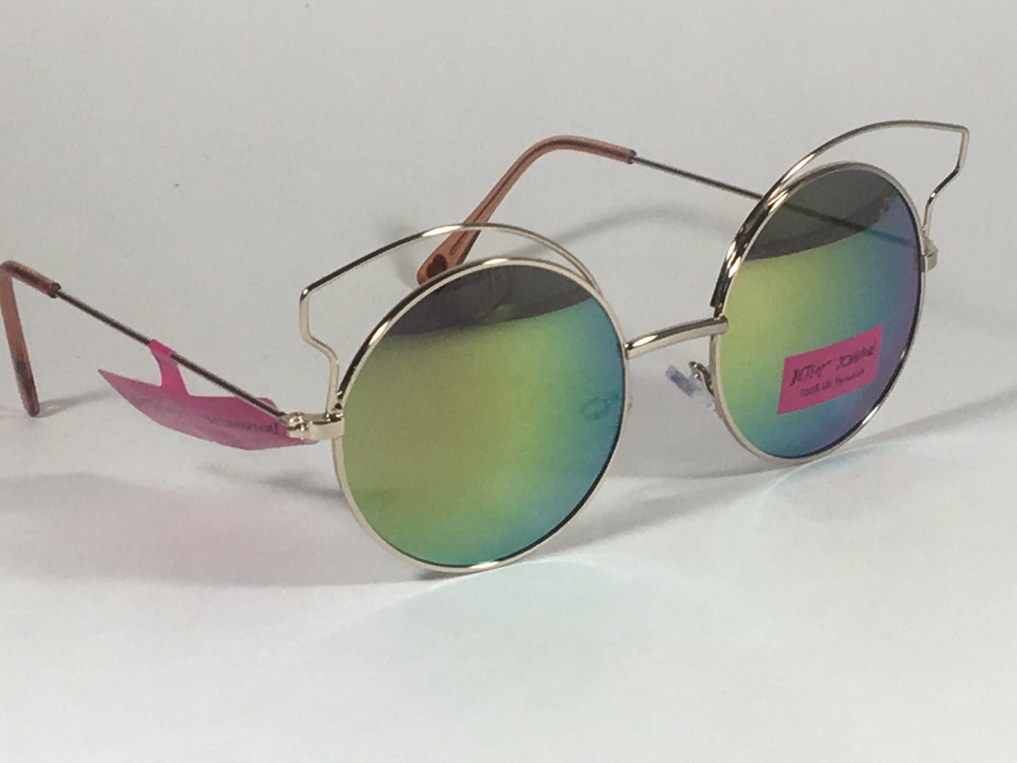 Betsey Johnson Womens Round Sunglasses Gold Yellow Green Coral Mirror Bj475109 - Sunglasses