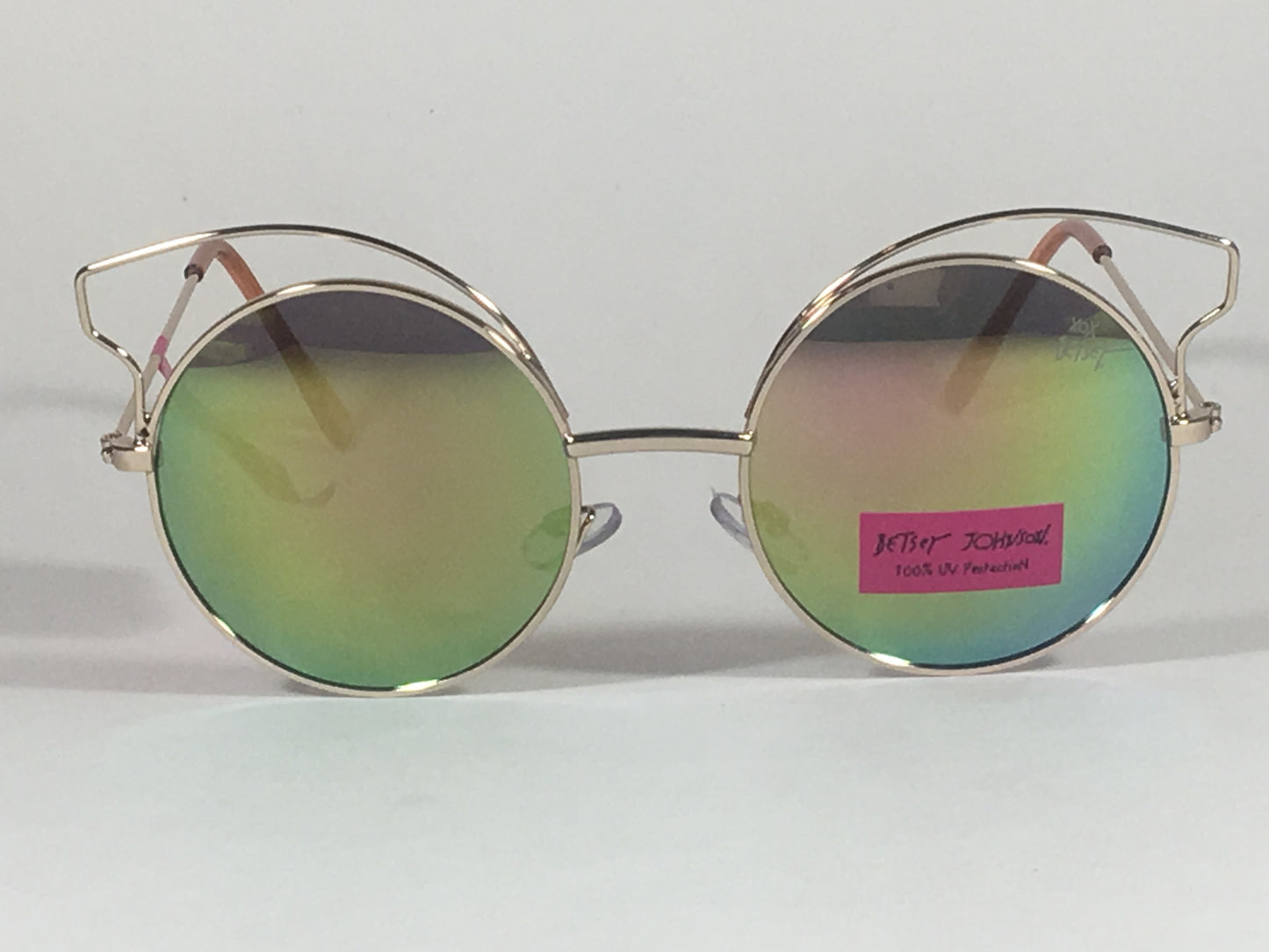 Betsey Johnson Womens Round Sunglasses Gold Yellow Green Coral Mirror Bj475109 - Sunglasses