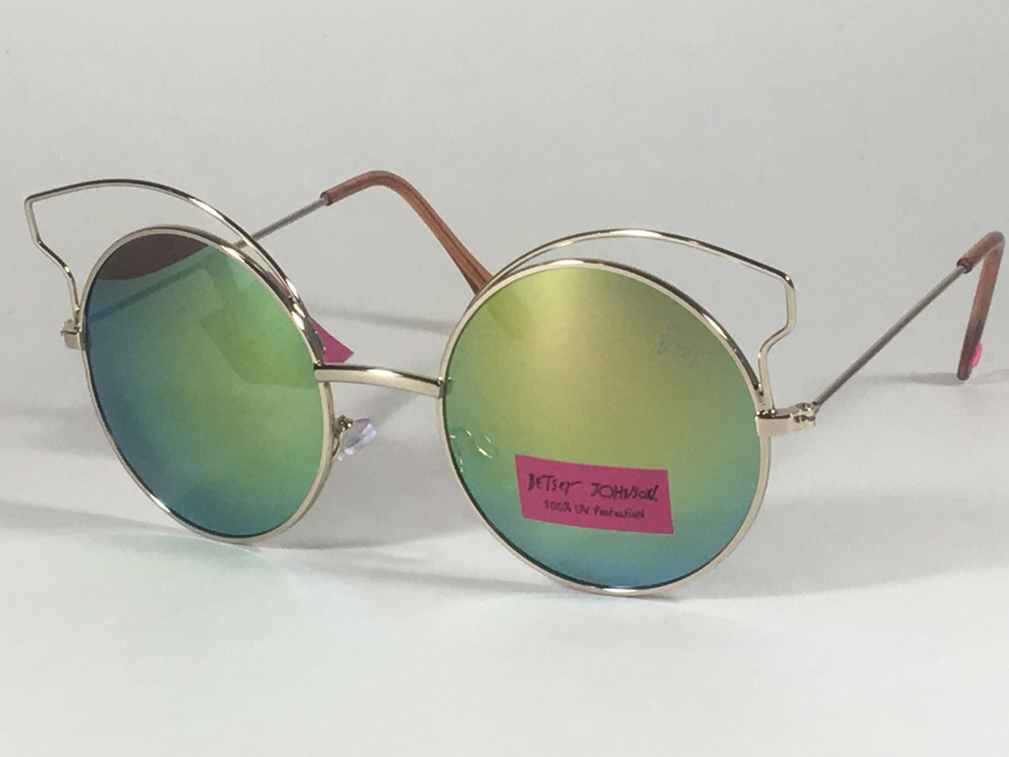 Betsey Johnson Womens Round Sunglasses Gold Yellow Green Coral Mirror Bj475109 - Sunglasses