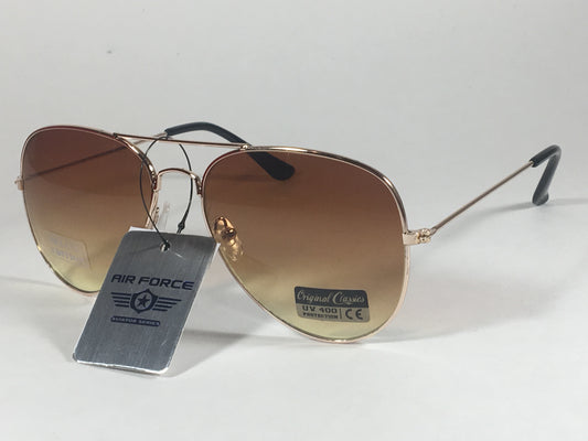 Air Force Top Ace Aviator Sunglasses Copper Gold Wire Metal Brown Yellow Gradien - Sunglasses