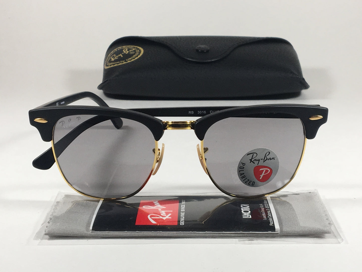 Ray-Ban Polarized Classic Clubmaster Sunglasses Rb3016 901S/p2 Matte Black Frame Gray Clear Lens - Sunglasses