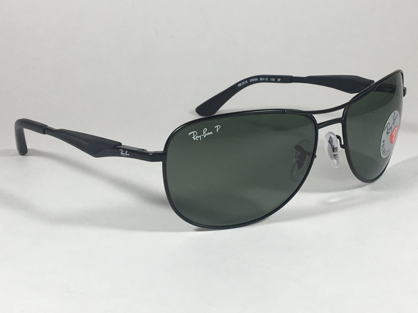 Ray-Ban Polarized Pilot Sunglasses Rb3519 006/9A Aviator Matte Black Frame Green Lens - Sunglasses