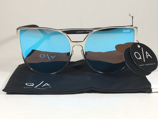 Quay Sorority Princess Sunglasses Large Cat Eye Silver Metal Blue Mirror Lens Qw000162 Slv Blue - Sunglasses