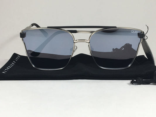 Quay Cassius Sunglasses Large Navigator Gray Matte Black Silver Mirror Lens Qm000196 Slv/mir - Sunglasses