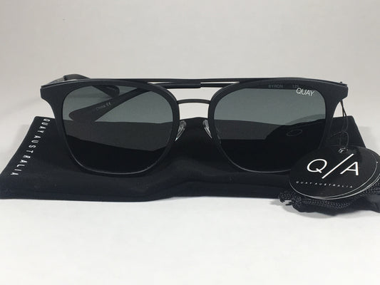 Quay Australia Byron Sunglasses Qm000225 Blk/grn Retro Brow Bar Gray Matte Black Metal Rounded Lens - Sunglasses