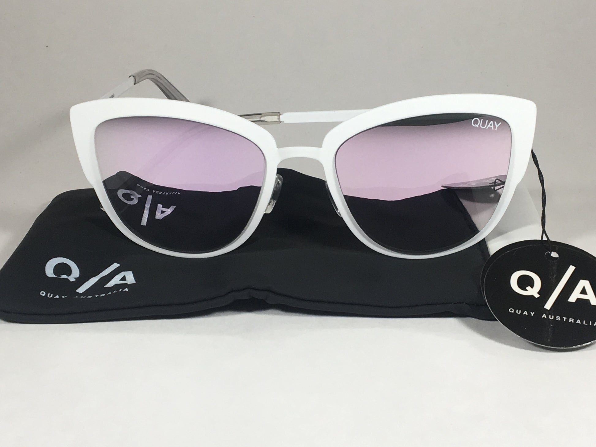 Quay Super Girl Sunglasses Large Cat Eye White Metal Lilac Pink Rose M TheSunglassFashion