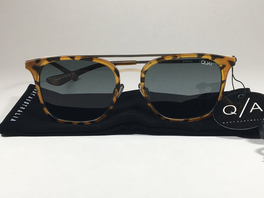 Quay Byron Sunglasses Retro Brow Bar Tortoise Gold Metal Rounded Green Lens Qm000225 Tort/grn - Sunglasses