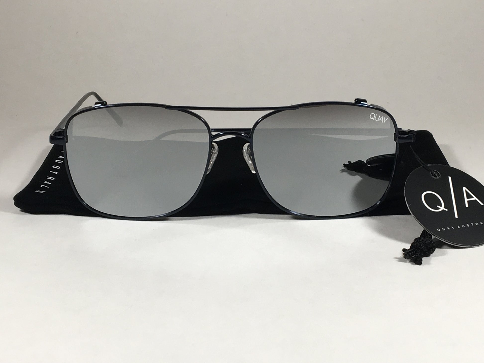 Quay Weekend Warrior Pilot Sunglasses Aviator Dark Navy Metal Silver Mirror Lens Qm000198 Nvy/slv - Sunglasses