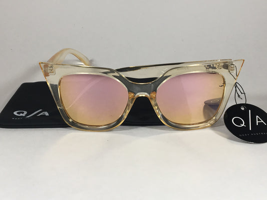 Quay Harper Sunglasses Cat Eye Clear Gold Plastic Gold Pink Mirror Lens Qw000157 Gold/gold - Sunglasses