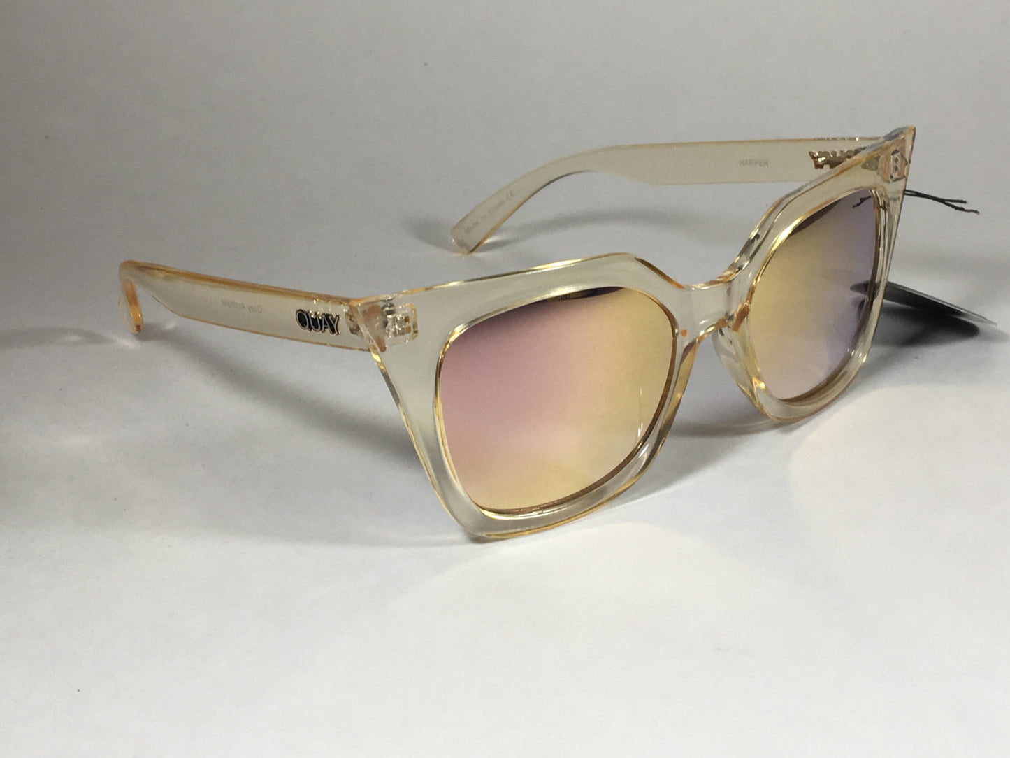 Quay Harper Sunglasses Cat Eye Clear Gold Plastic Gold Pink Mirror Lens Qw000157 Gold/gold - Sunglasses
