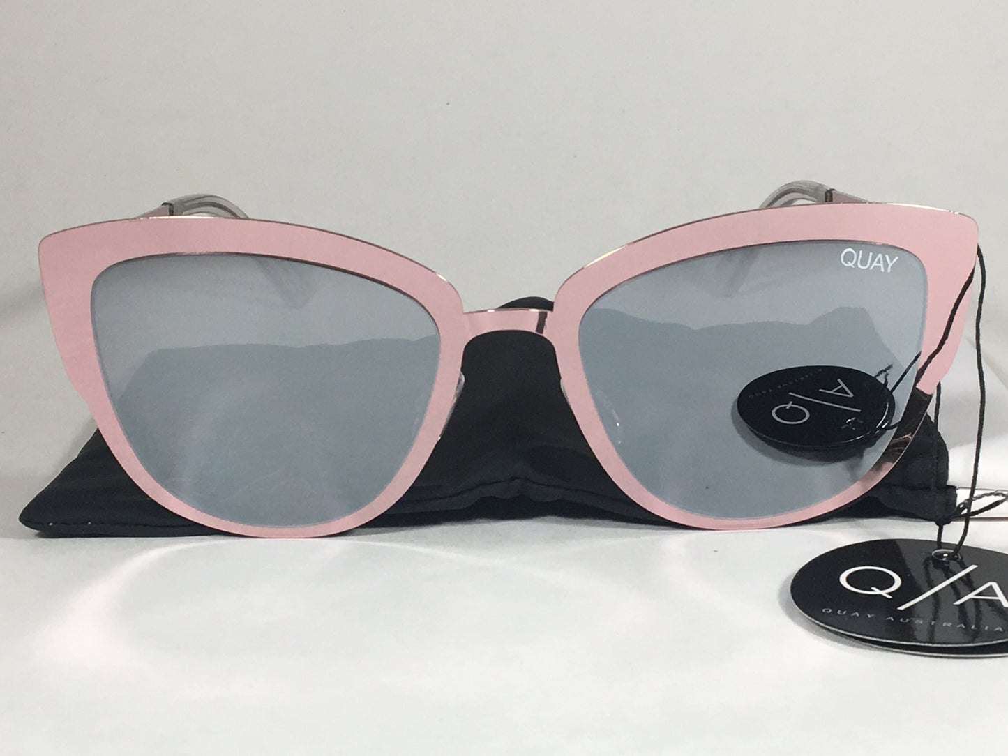 Quay Super Girl Sunglasses Large Cat Eye Shiny Pink Metal Silver Mirror Lens Qw000138 Pnk/slv - Sunglasses