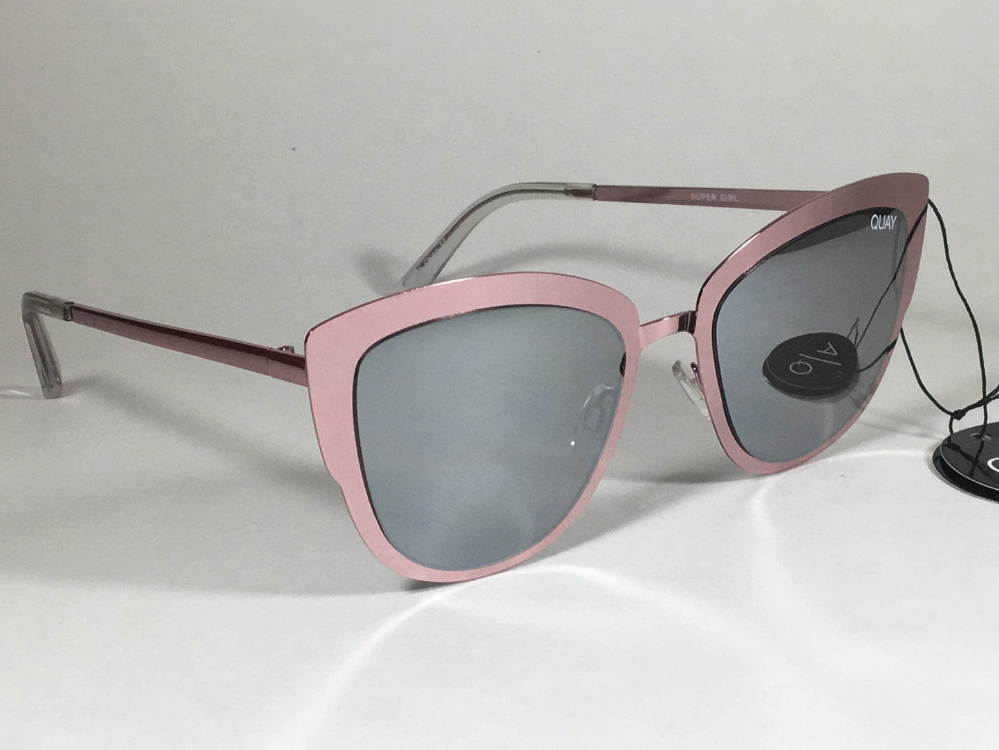 Quay Super Girl Sunglasses Large Cat Eye Shiny Pink Metal Silver Mirror Lens Qw000138 Pnk/slv - Sunglasses