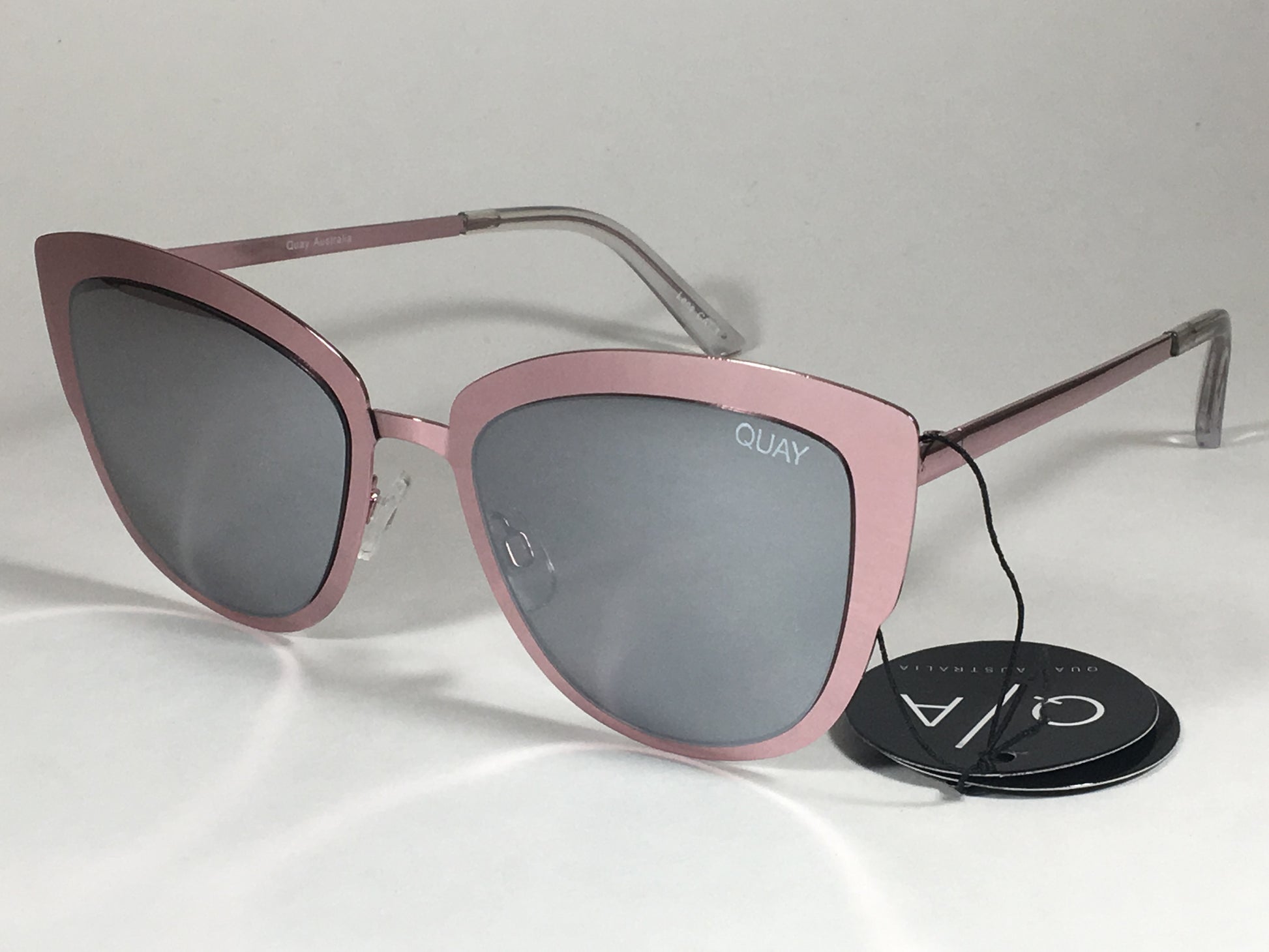 Quay Super Girl Sunglasses Large Cat Eye Shiny Pink Metal Silver Mirror Lens Qw000138 Pnk/slv - Sunglasses