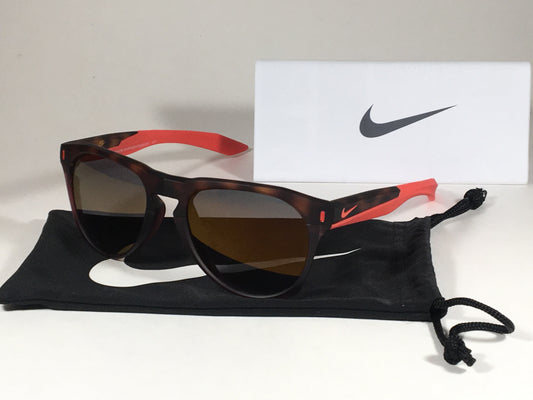 Nike Essential Navigator Sunglasses R Ev1020 Tortoise Red Frame Amber Rounded Lens - Sunglasses