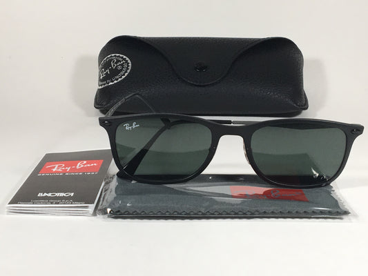 Ray-Ban New Wayfarer Lightray Tech Titanium Sunglasses Rb4225 601-S/71 Matte Black Frame Gray Green Lens - Sunglasses