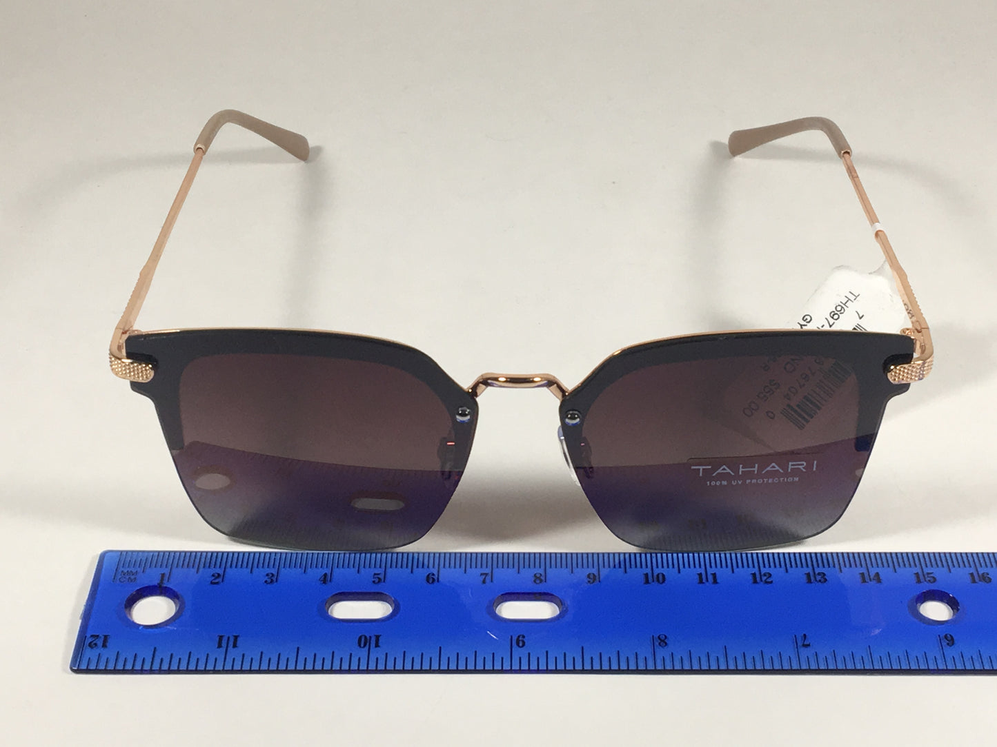 Tahari Rimless Square Sunglasses Rose Gold Nude Brown Gradient Lens Th697 Rgdnd - Sunglasses