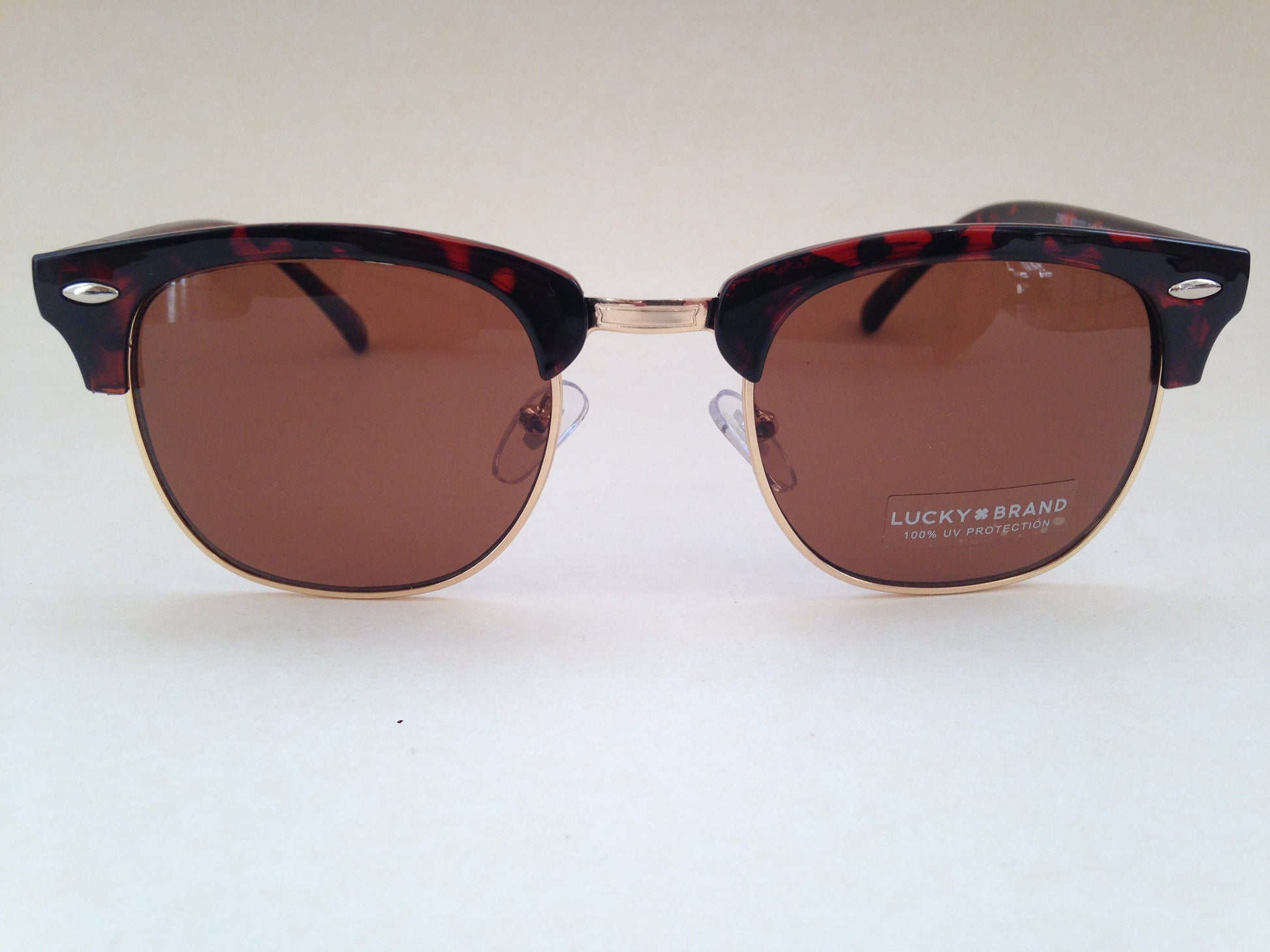 Lucky Brand Mens Club Sunglasses D901 Square Horn Rim Brown Tortoise Gold New - Sunglasses