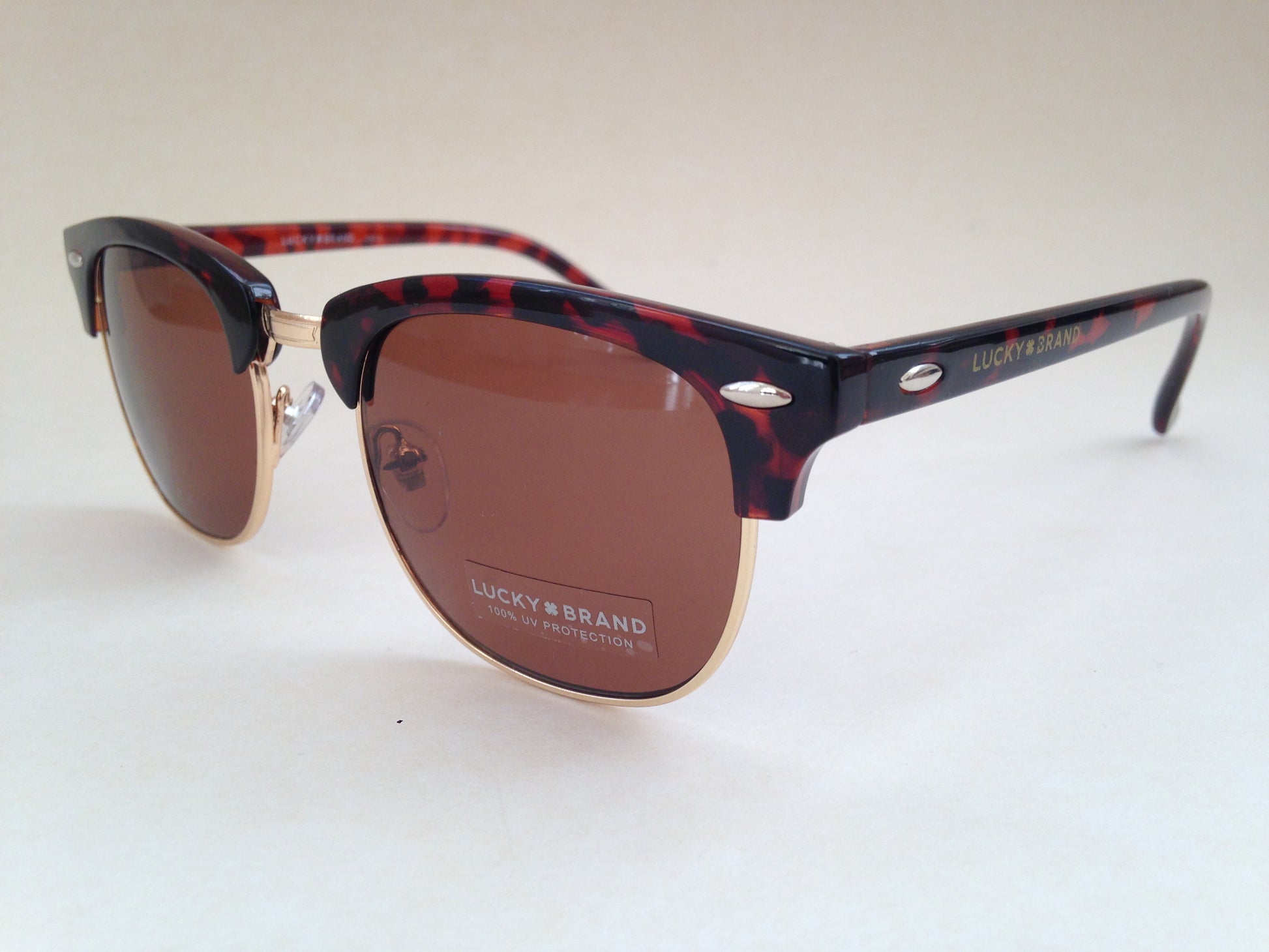 Lucky Brand Mens Club Sunglasses D901 Square Horn Rim Brown Tortoise Gold New - Sunglasses