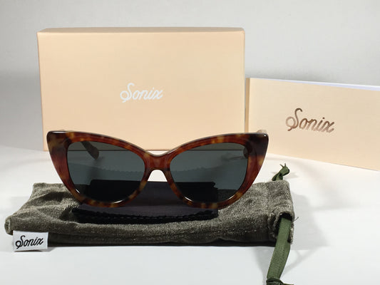 Sonix Kyoto 501-26-012 Sunglasses Womens Cat Eye Brown Tawny Tortoise Frame Green Solid Lens - Sunglasses
