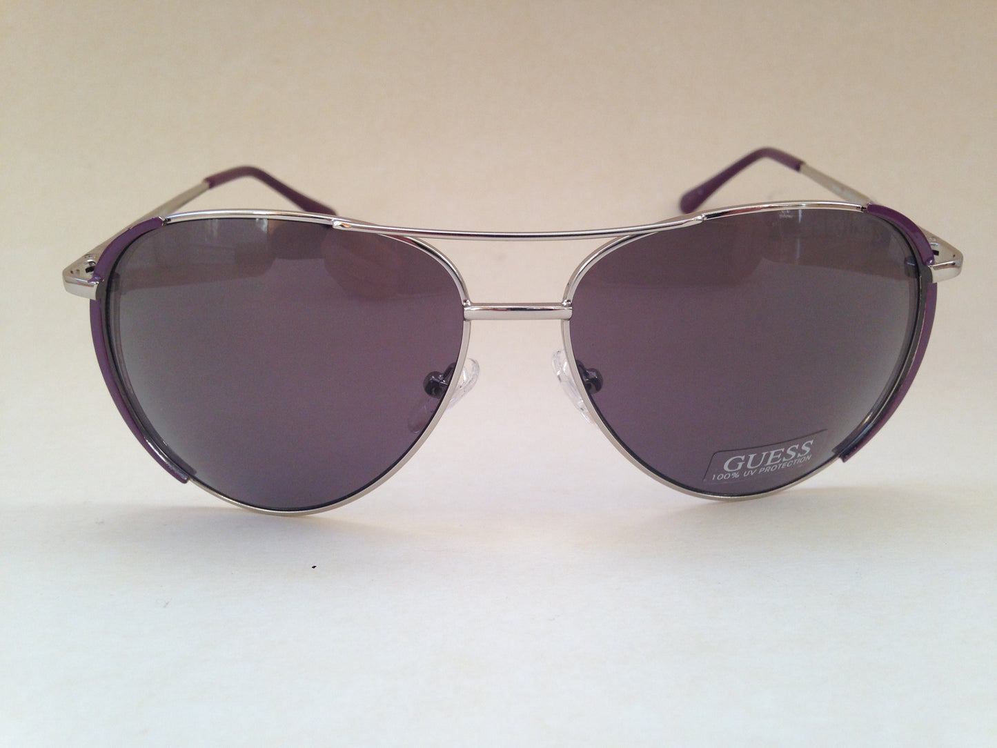 Guess Womens Aviator Sunglasses Gf0267 10A Silver Metal Frame Purple Gray Lens New - Sunglasses