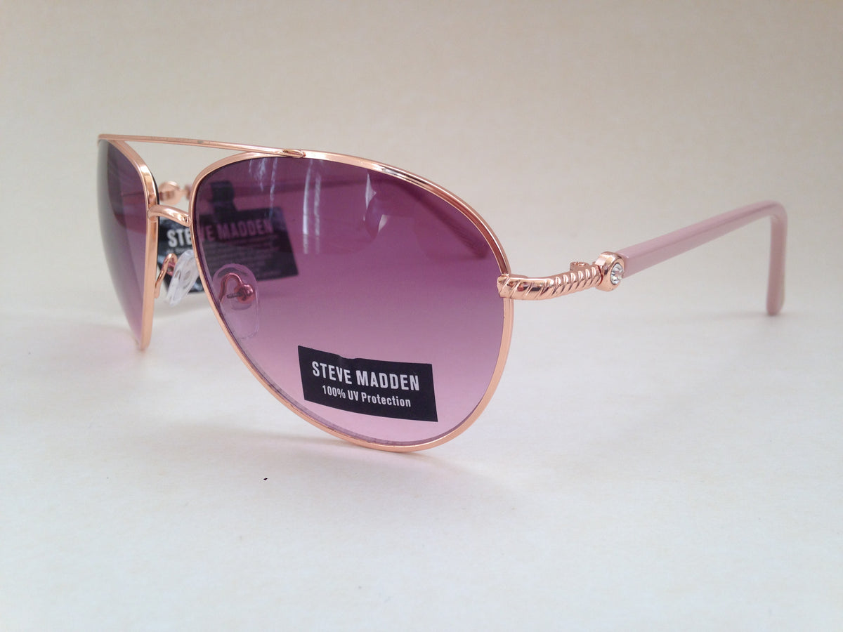 Steve Madden Aviator Sunglasses Rose Gold Pink Purple 