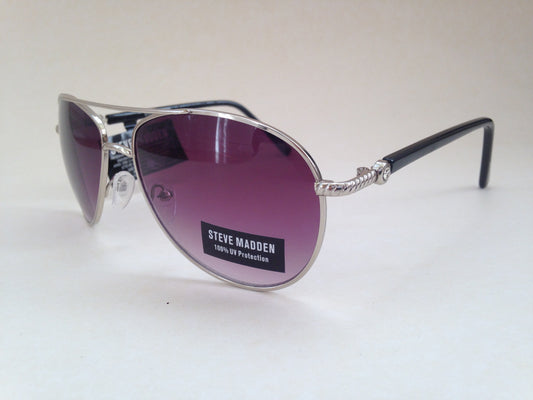 Steve Madden Aviator Sunglasses Black Silver Purple Gradient Rhinestone S5187 BLACK - Sunglasses