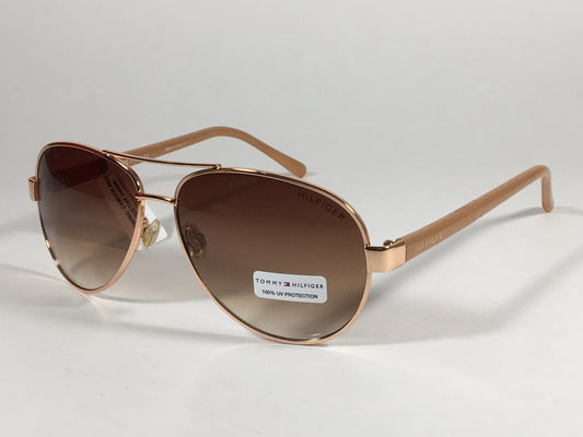 Tommy Hilfiger Sami Aviator Sunglasses Rose Gold and Nude Frame Brown Gradient Lens SAMI WM OL311 - Sunglasses