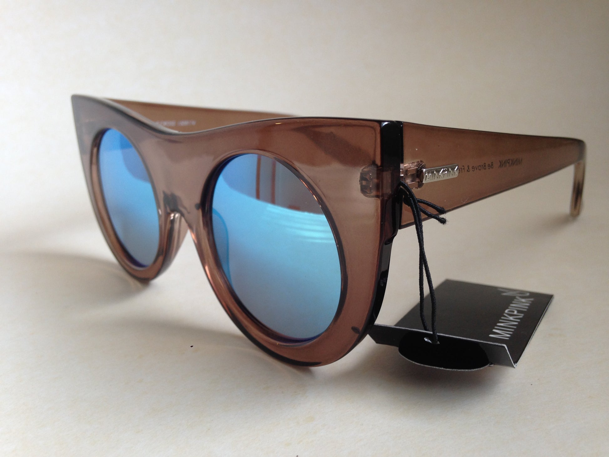 Minkpink Sunglasses New Authentic Double Cross Round Cat Eye Brown Blue Mirror - Sunglasses