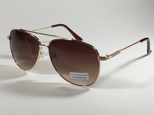 Tommy Hilfiger Siobhan Aviator Sunglasses Gold Bling Brown Gradient Lens SIOBHAN WM OL415 - Sunglasses