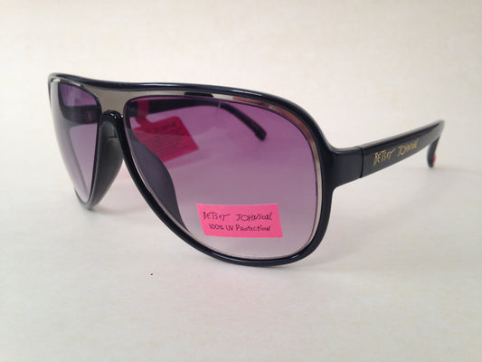 Betsey Johnson Turbo Aviator Sunglasses Black Silver Light Purple Gray Gradient Lens - Sunglasses