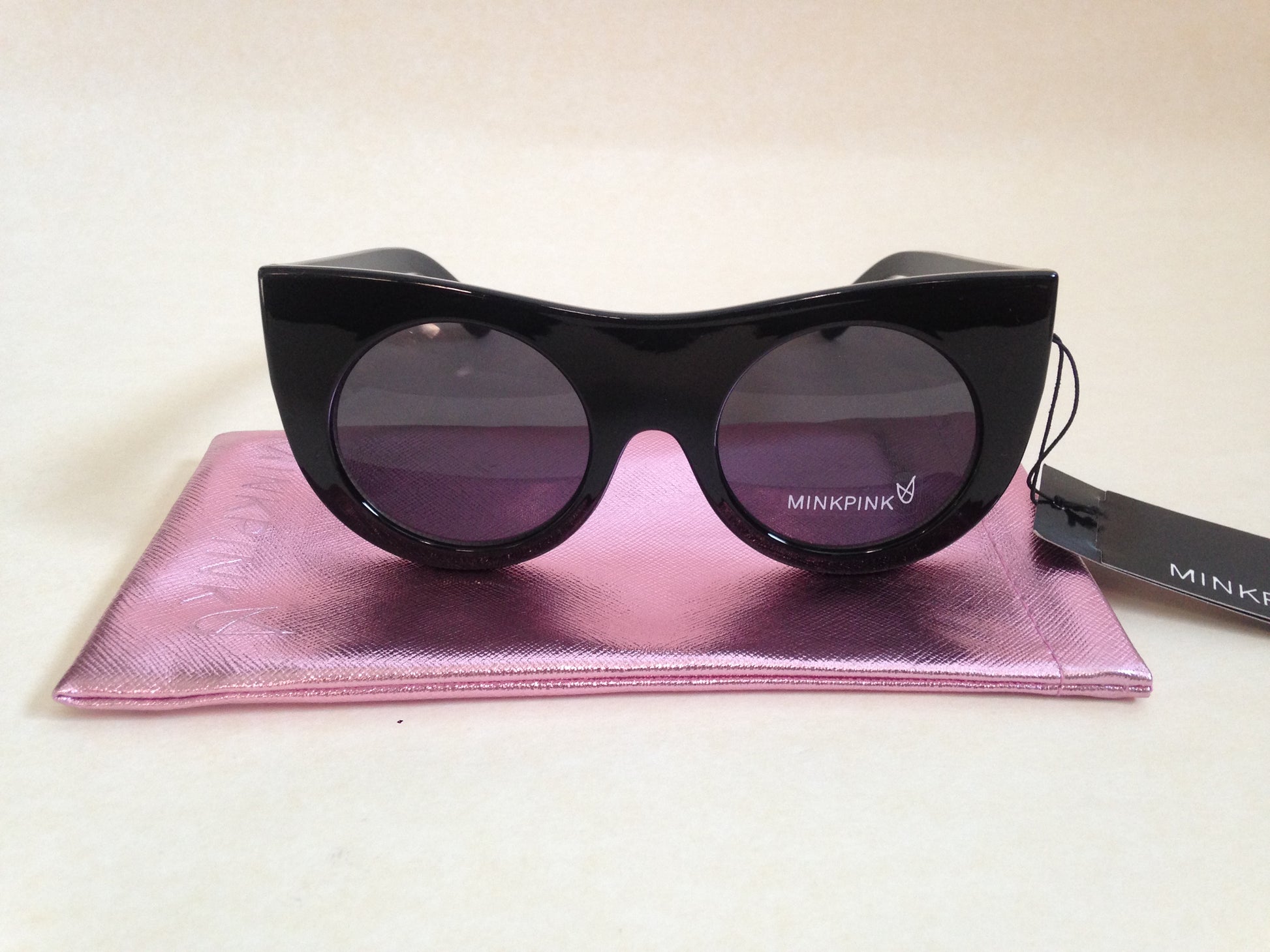 MinkPink Sunglasses Double Cross Round Cat Eye Black With Leopard TheSunglassFashion