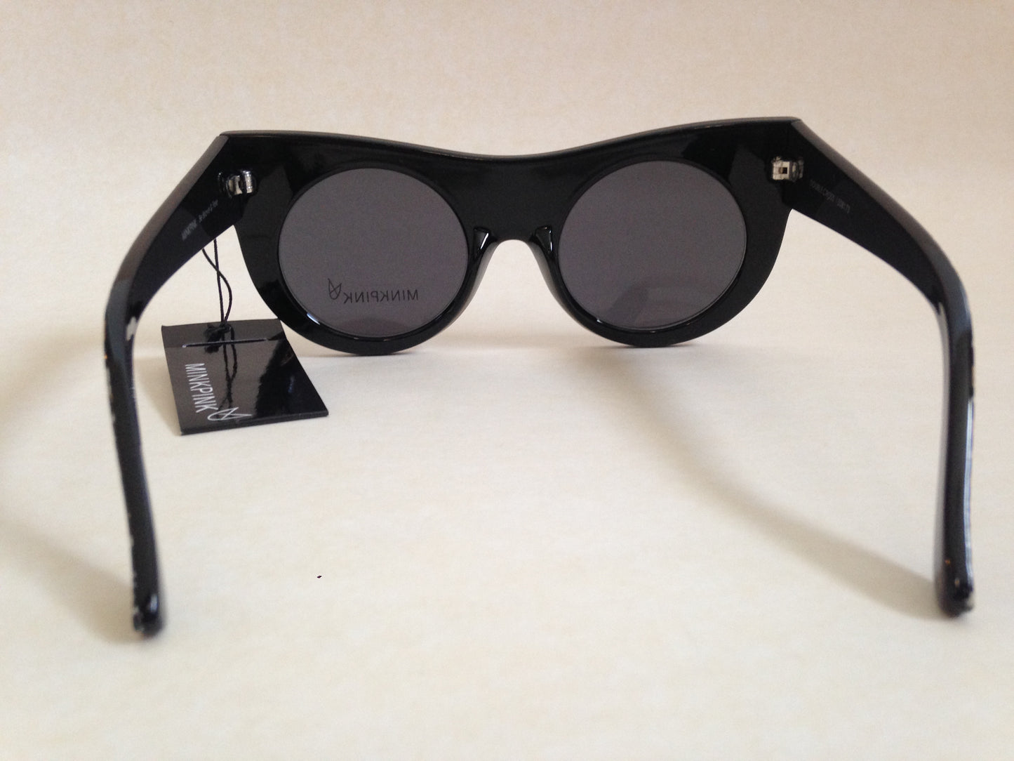 Minkpink Sunglasses New Authentic Double Cross Round Cat Eye Black With Leopard - Sunglasses