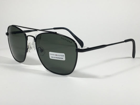 Tommy Hilfiger Mateo Aviator Navigator Sunglasses Black Metal Frame Green Grey Lens MATEO MM 0M343 - Sunglasses