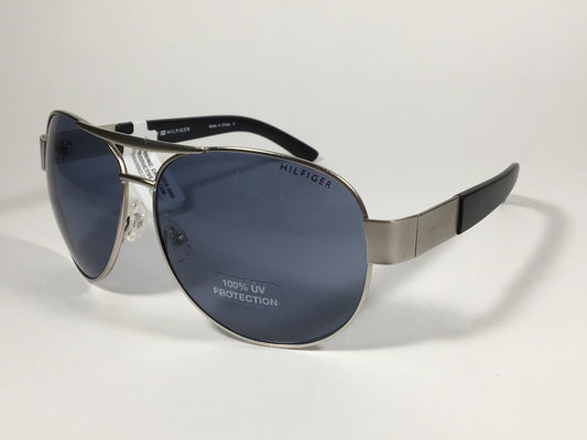 Tommy Hilfiger Nolan Aviator Pilot Sunglasses Black Gray Solid Lenses NOLAN MM OM129 - Sunglasses