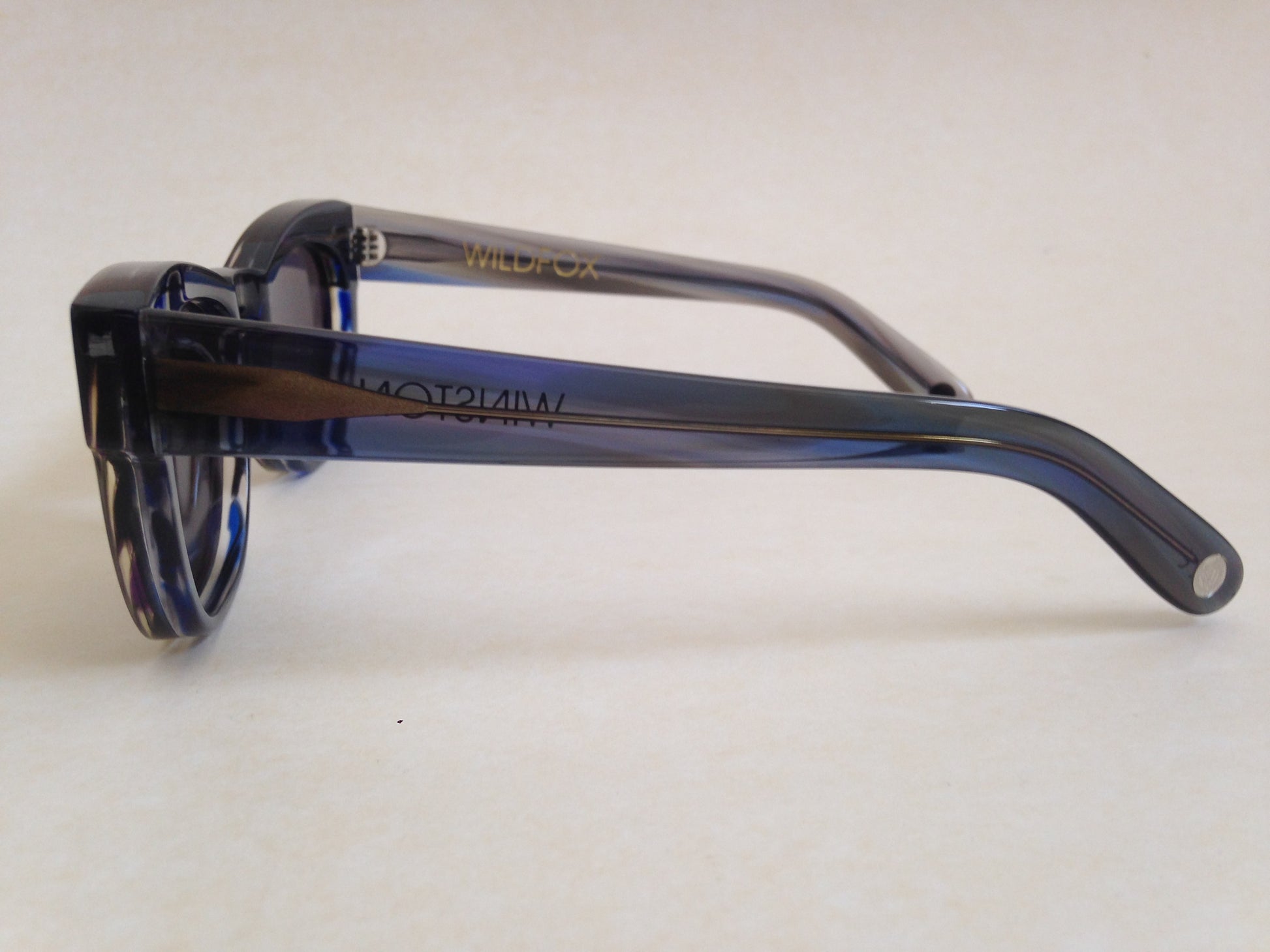 Wildfox Winston Sunglasses Square Molded Acetate Clear Blue Gray Frame Gray Lens - Sunglasses