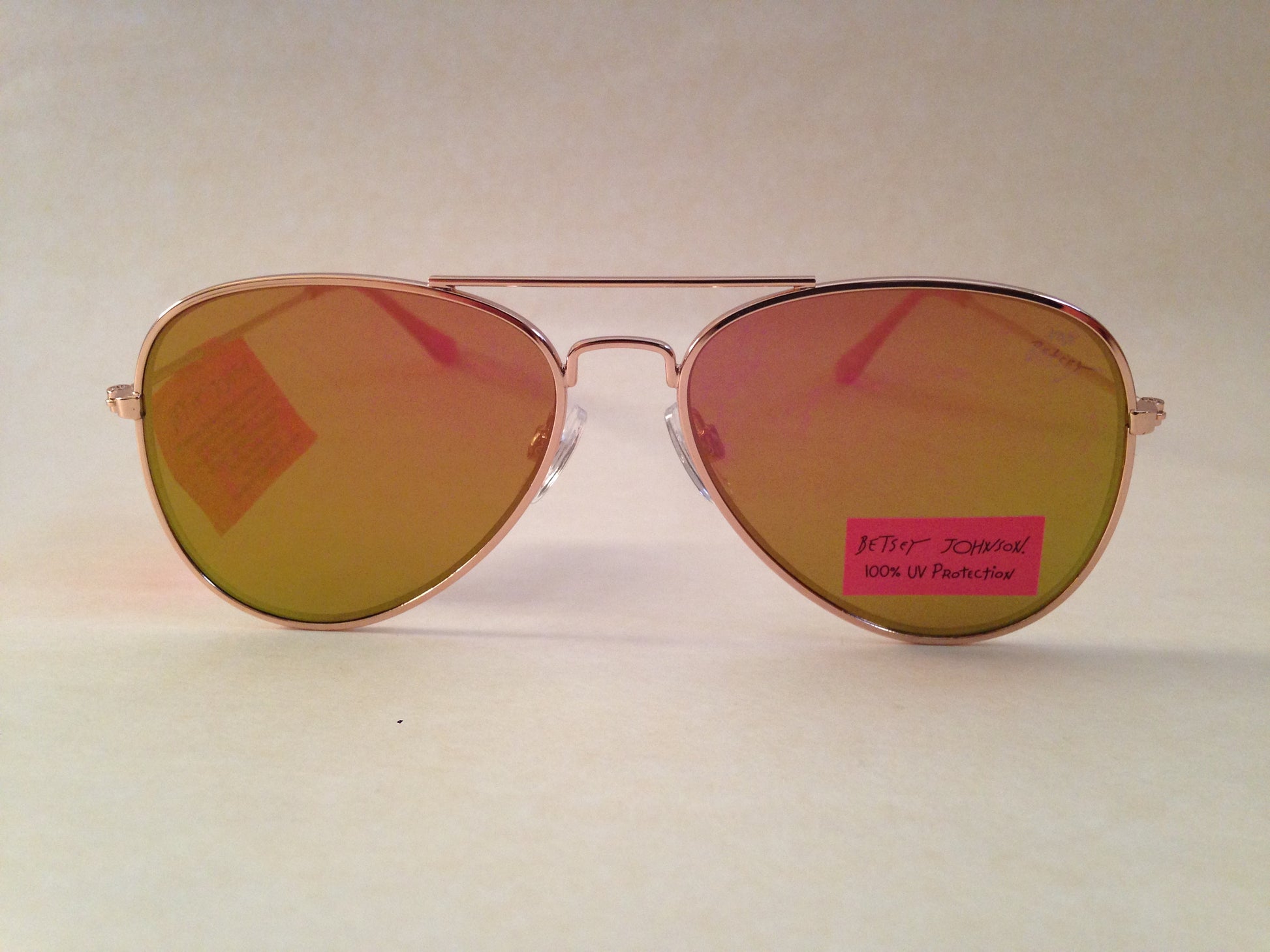 Betsey Johnson Flat Aviator Sunglasses Yellow Green Coral Flash Gold Pink 54 - Sunglasses