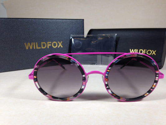 Wildfox Winona Fireworks Sunglasses Round Pink Black Frame Gray Gradient Lens - Sunglasses