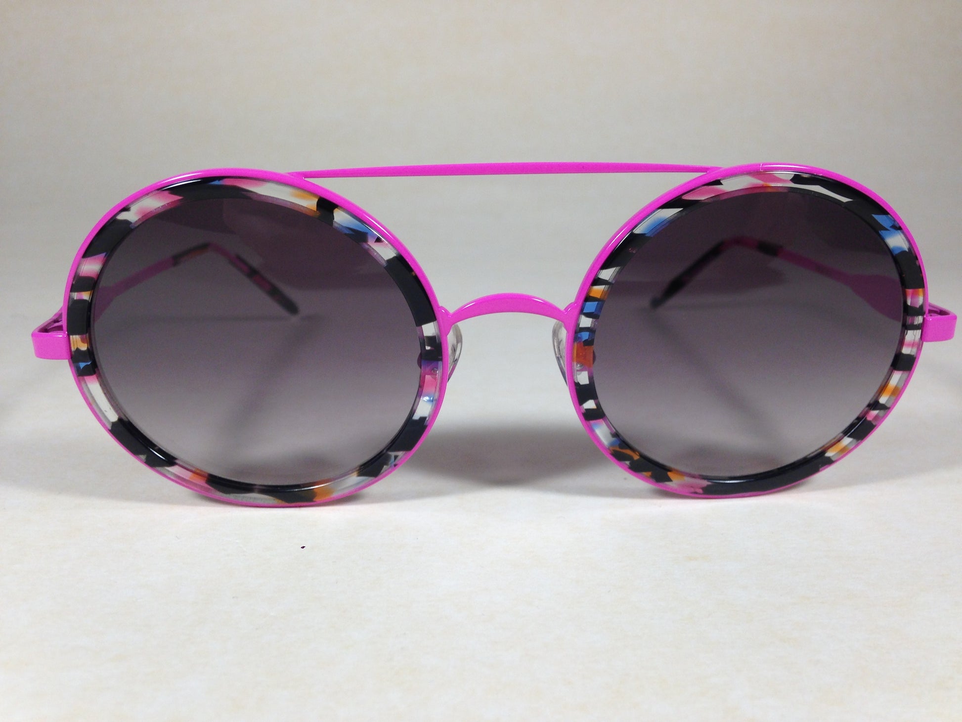 Wildfox Winona Fireworks Sunglasses Round Pink Black Frame Gray Gradient Lens - Sunglasses