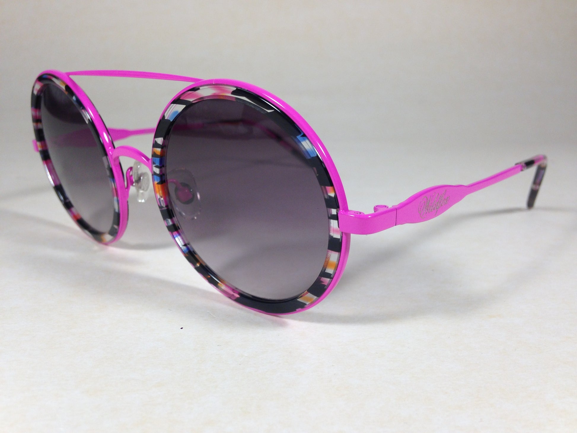 Wildfox Winona Fireworks Sunglasses Round Pink Black Frame Gray Gradient Lens - Sunglasses
